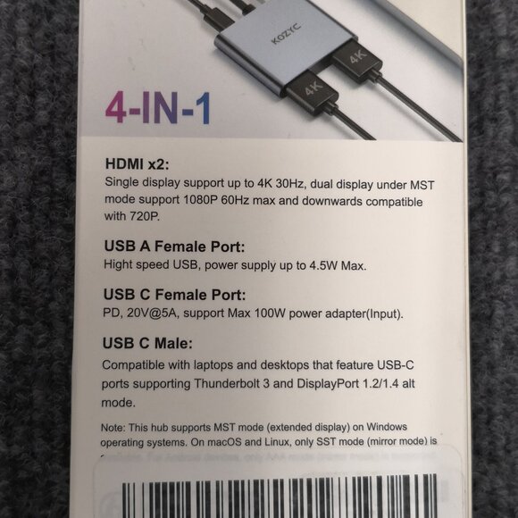 4 in 1 USB C Hub 4K HDMI USB HUB 100W Multiport Adapter for MacBook iPad Kozyc - Picture 4 of 8